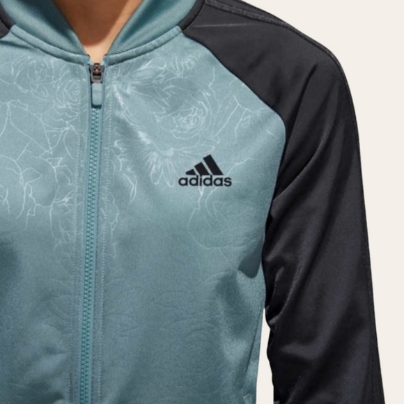 Adidas Firebird Floral Embossed Zip Up Bomber Track Jacket Teal Black - Picture 4 of 16